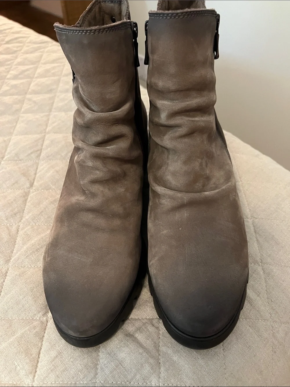 Women's Taupe Suede Ankle Booties with Side Zip